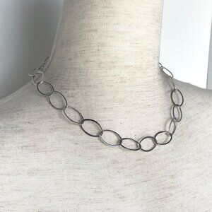 Sterling Silver 925 Flat Oval Link Chain Collar Necklace Toggle Clasp 17"